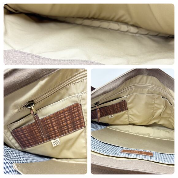 Boconi Messenger Lap Top Bag Flap Front Canvas and Leather Brass Hardware - Picture 14 of 16